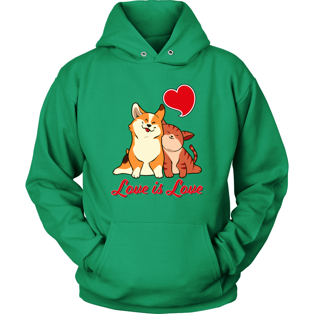 Our "Love is Love" hoodie in green.