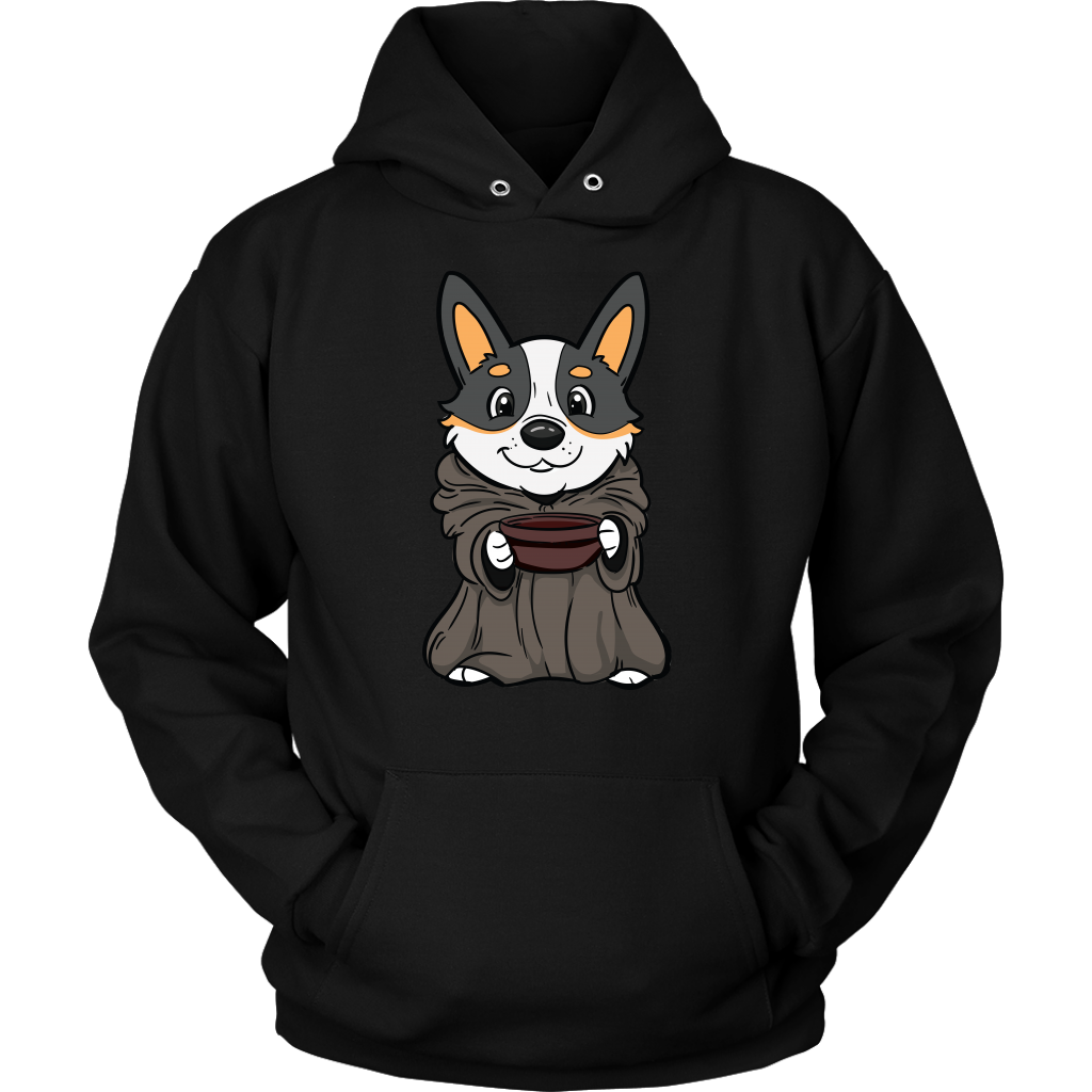 Cute corgi dressed as baby yoda - black hoodie