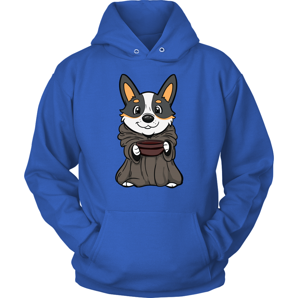 Cute corgi dressed as baby yoda - bright blue hoodie