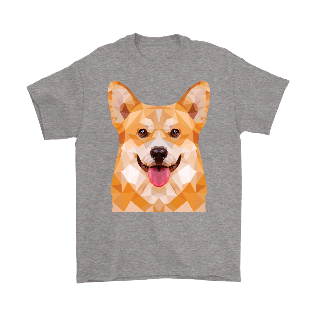 Polygonal fawn corgi face shirt, in sport grey.