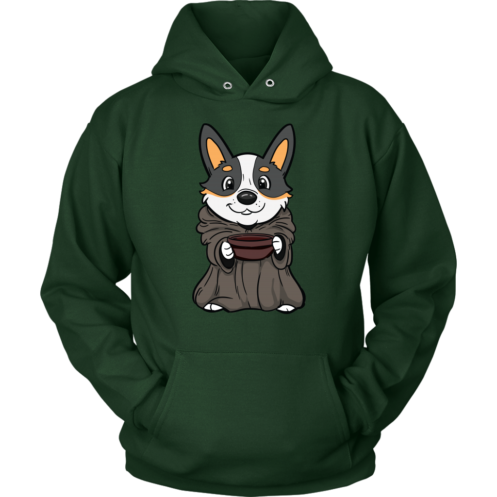 Cute corgi dressed as baby yoda - dark green hoodie