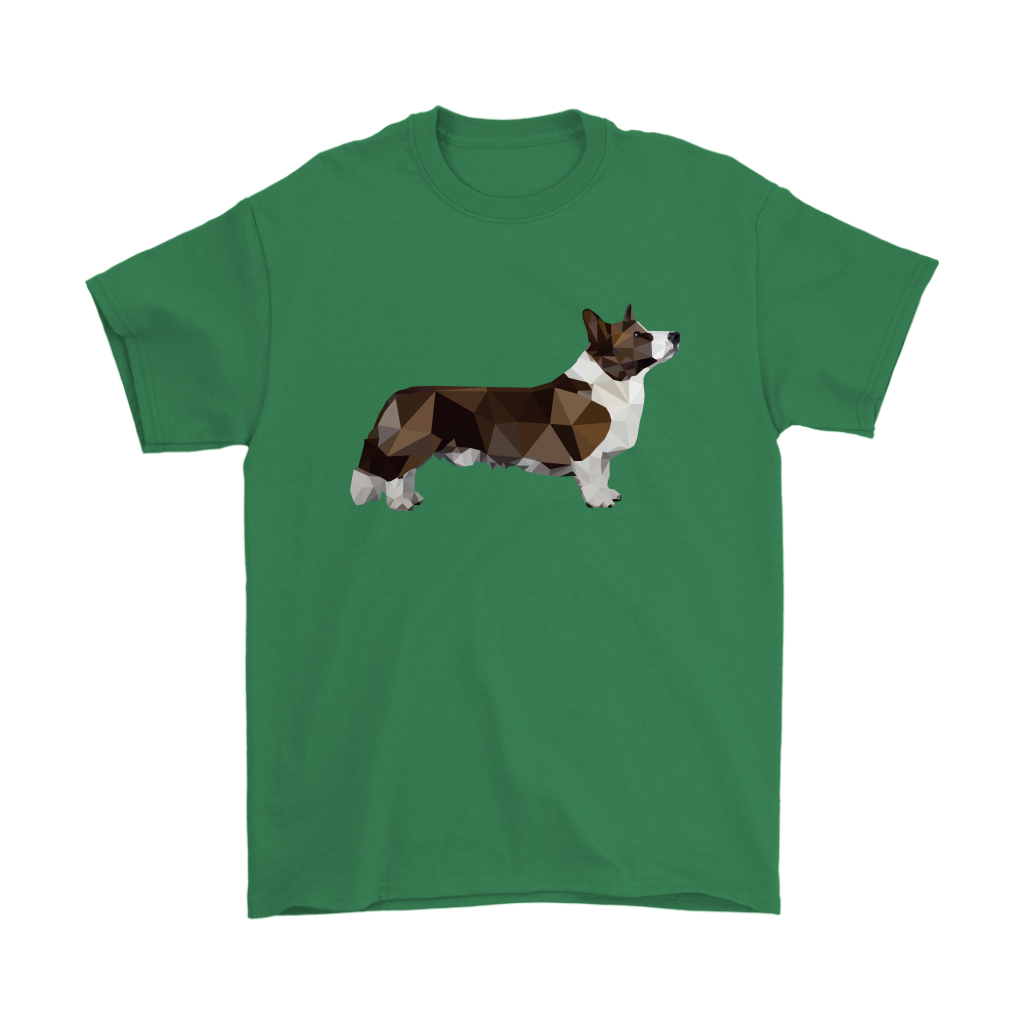 Polygonal cardigan corgi shirt, in green.