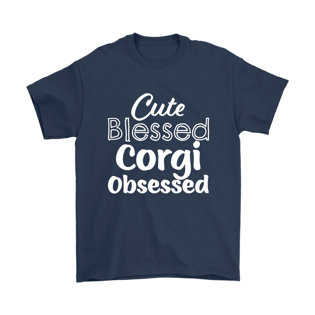 Dark blue shirt with the text: Cute Blessed Corgi Obsessed 