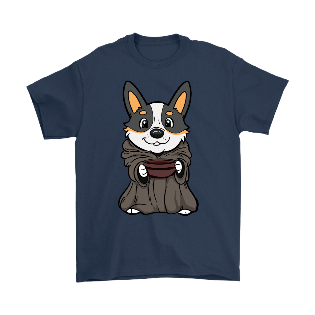 Cute corgi dressed as baby yoda - dark blue shirt