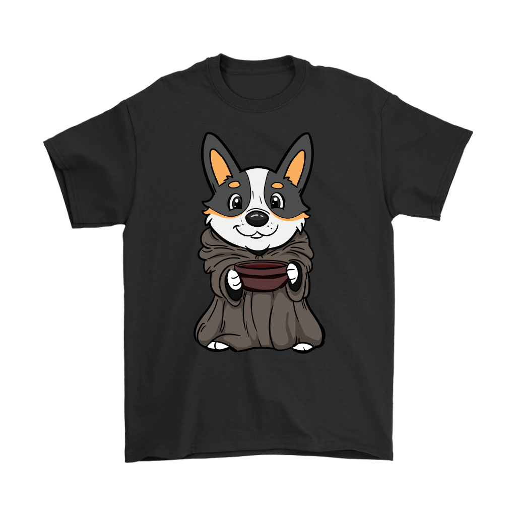 Cute corgi dressed as baby yoda - black shirt