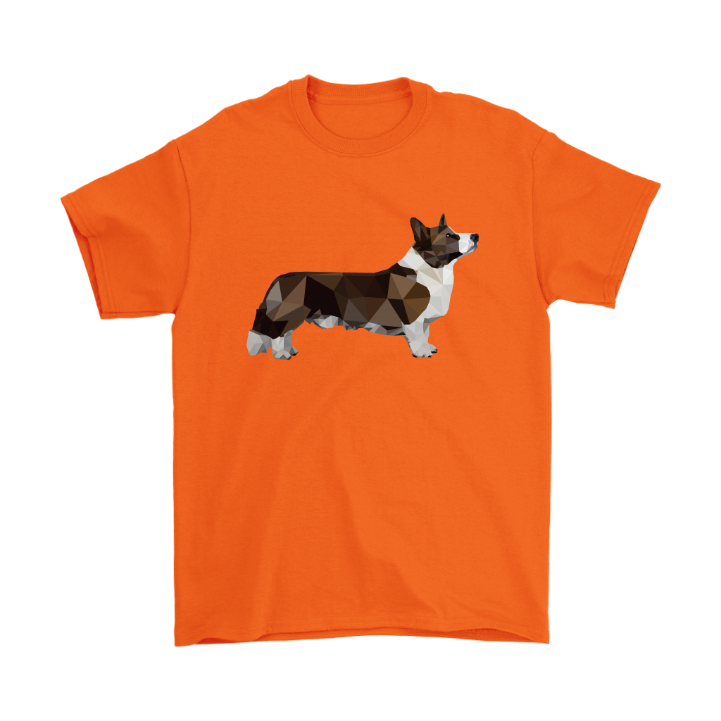 Polygonal cardigan corgi shirt, in orange.