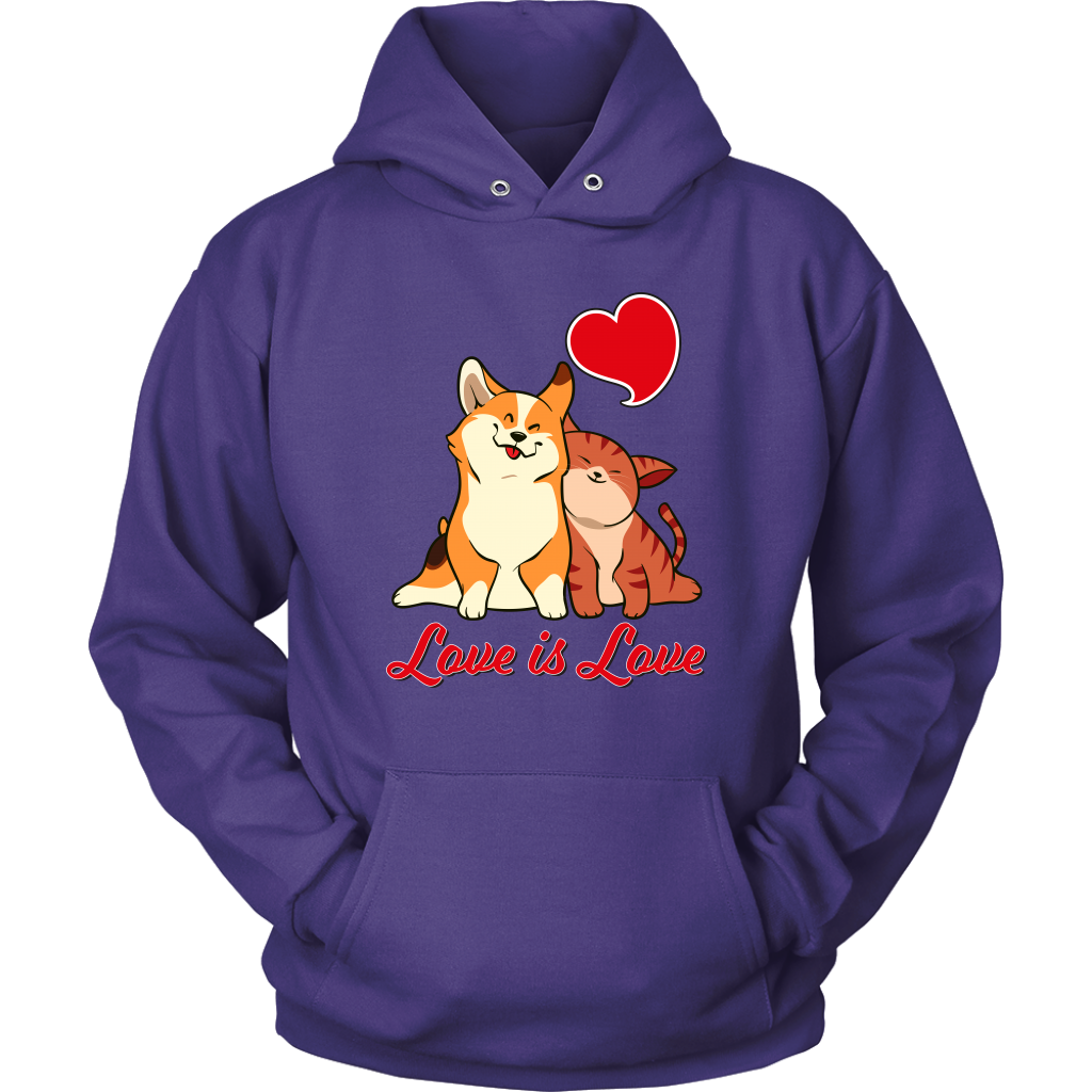 Our "Love is Love" hoodie in purple. 