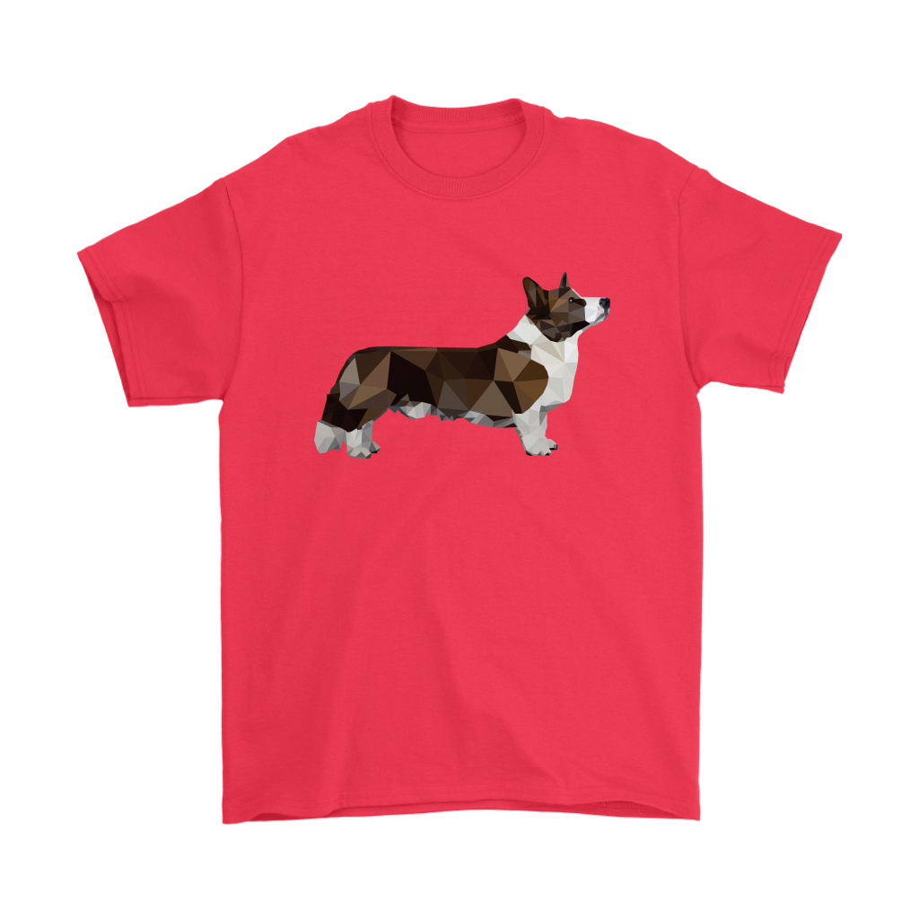 Polygonal cardigan corgi shirt, in red.