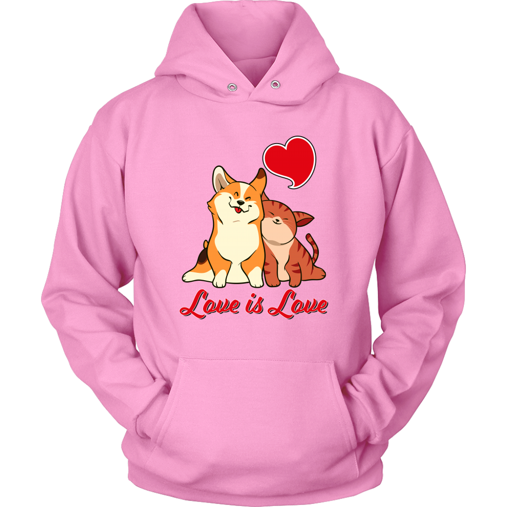 Our "Love is Love" hoodie in pink. 